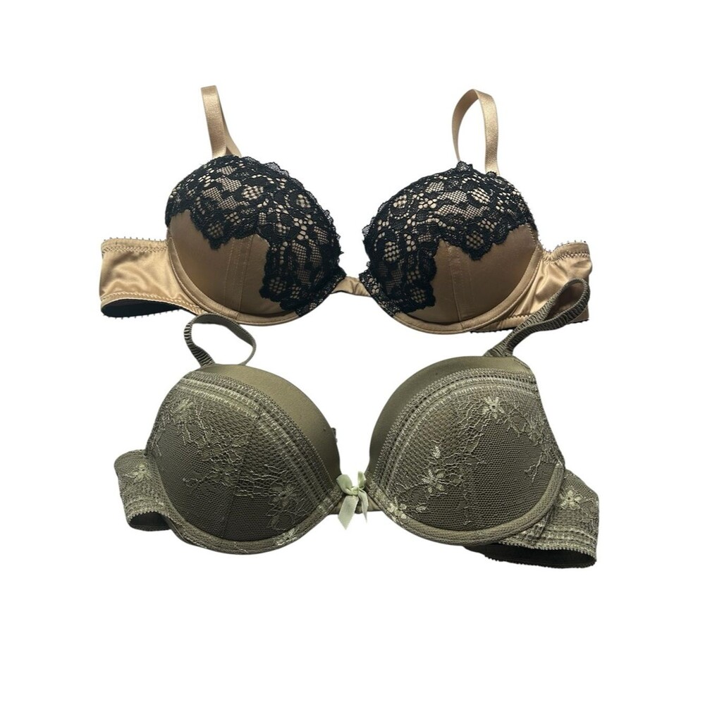 2 Aerie bra bundle 34A push up padded Lace Trim Push-Up Bra Set Gold and Olive